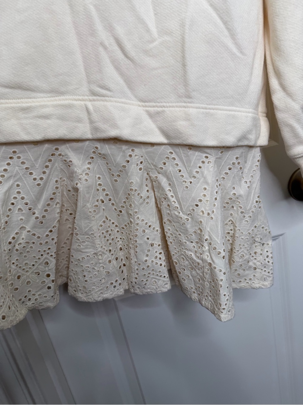 Free People Prairie Sweatshirt Tunic Dress Eyelet Lace Swing Hem Ivory Sz Small - Picture 6 of 9